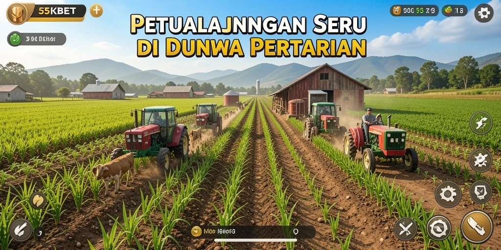 Gameplay menarik di 55KBET yang menampilkan kebun serta hewan ternak.