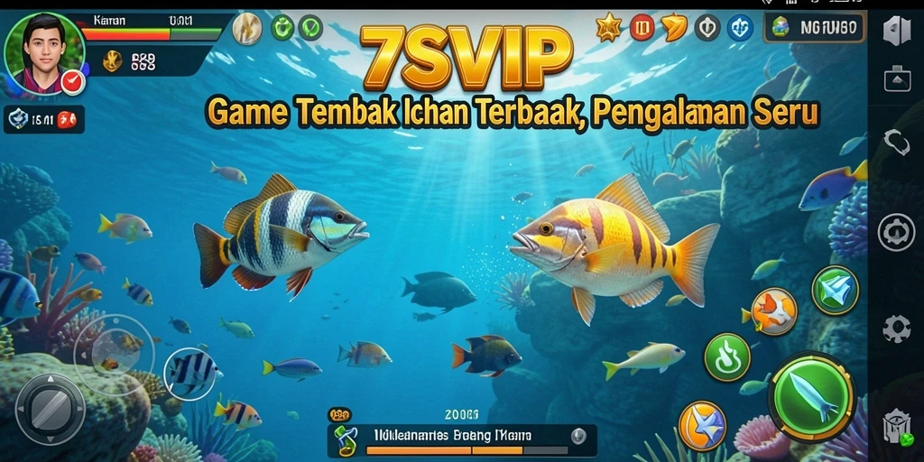 Screenshot gameplay 7SVIP yang menunjukkan aksi menembak ikan.