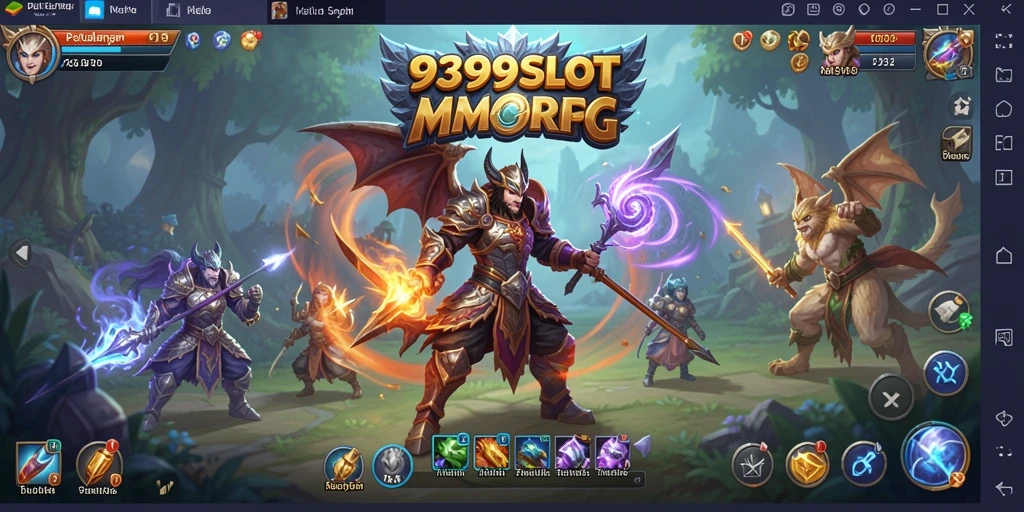 Screenshot utama 9399SLOT menampilkan pertarungan seru di dunia MMORPG.
