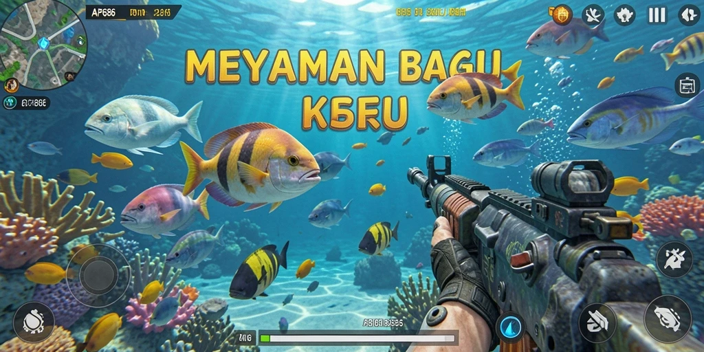 Tangkapan layar gameplay AP686 menunjukkan aksi menembak ikan yang mendebarkan.