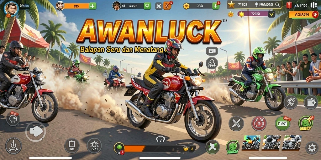Tampilan gameplay seru dari balapan motor di AWANLUCK.