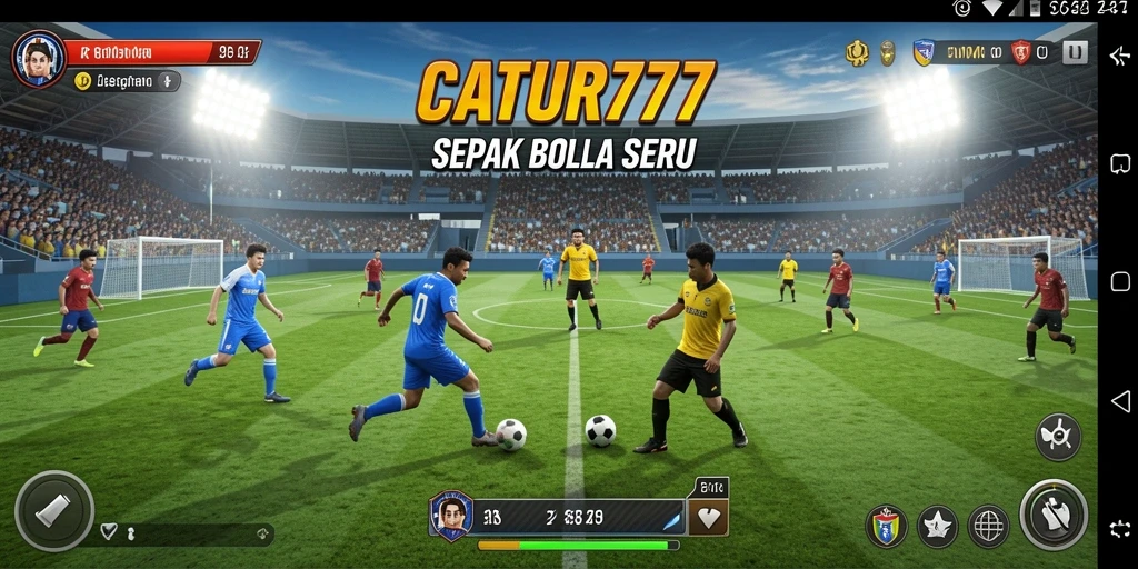 Tampilan gameplay emocionante dalam CATUR777 yang menyajikan pertandingan sepak bola penuh aksi.