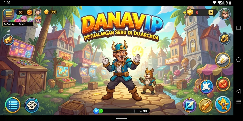 Tangkapan layar utama DANAVIP menampilkan aksi seru dalam permainan Arcade.