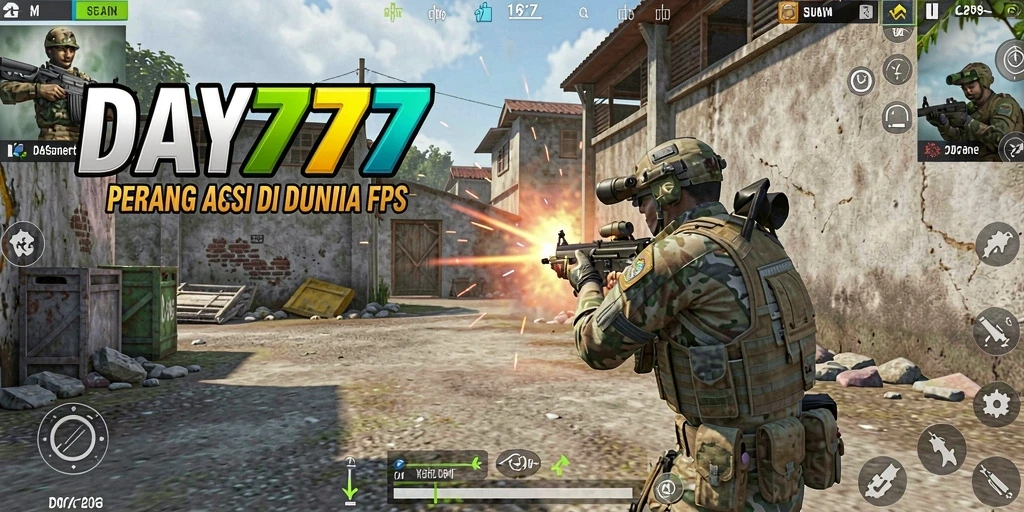 Screenshot DAY777 menampilkan aksi tembak-menembak yang seru.
