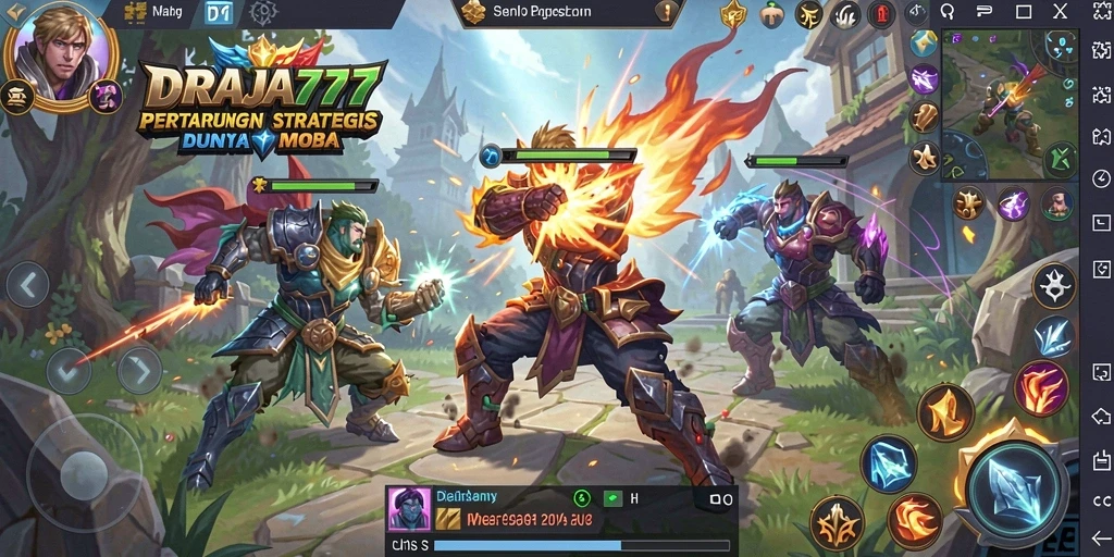 Gameplay epik DRAJA777 dengan pertarungan strategis antar tim.