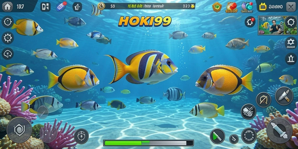 Tampilan gameplay HOKI99 dengan aksi tembak ikan yang seru.