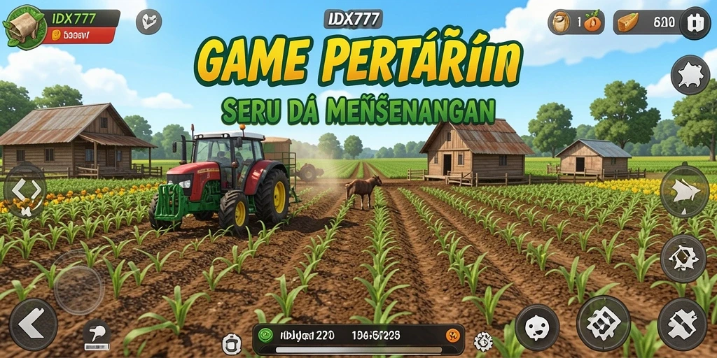 Tampilan gameplay <strong>IDX777</strong> dengan aktivitas bertani yang seru.