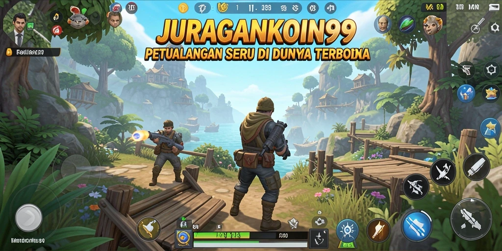 Screenshot gameplay JURAGANKOIN99 menampilkan eksplorasi dunia terbuka yang luas.