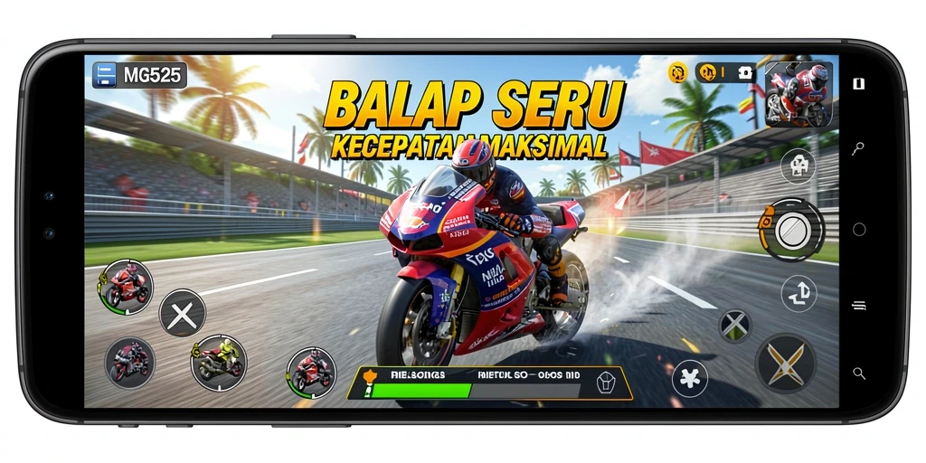 Tampilan grafik MG525 menampilkan aksi balap yang mendebarkan dan visual yang memukau.