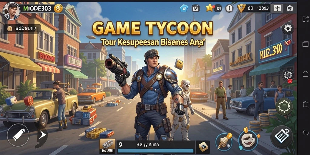 Screenshot gameplay Tycoon menarik dari MODE303 yang menunjukkan pengelolaan bisnis.