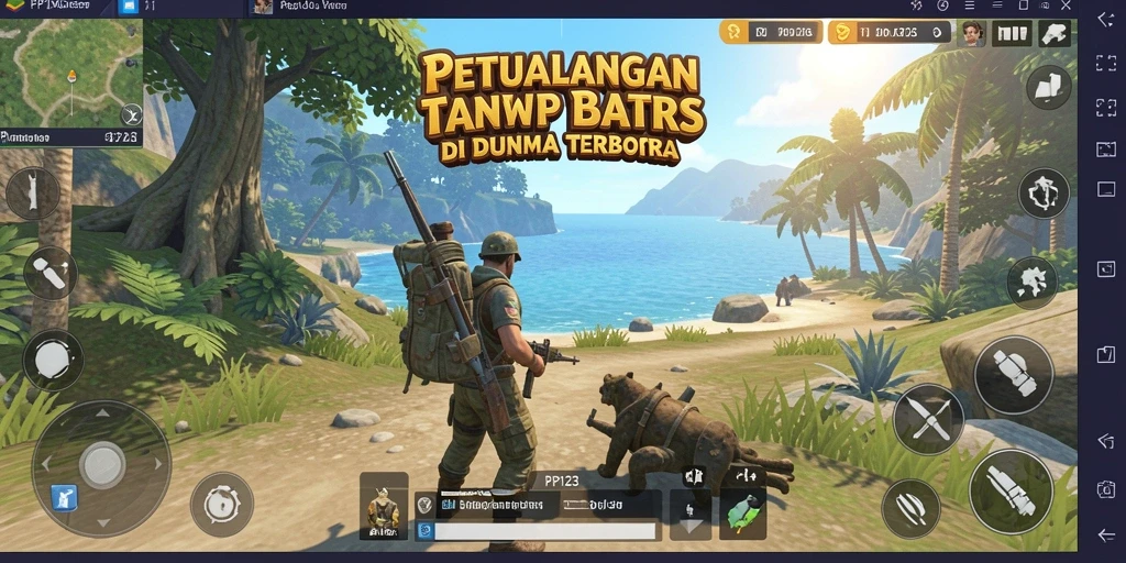 Screenshot PP123 menampilkan aksi seru di dunia terbuka yang penuh warna.