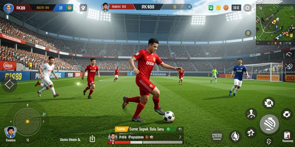 Tampilan gameplay RK88 yang mendebarkan dengan aksi sepak bola nyata.